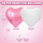 Adorely Pink & White Heart Foil Balloons, 12Pcs, 18-Inch – Ideal for Baby Showers, Birthdays, Weddings