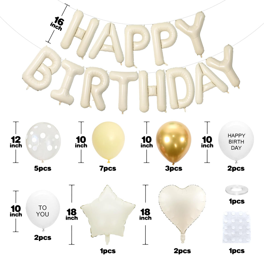 Adorely Pastel Yellow Birthday Decorations – Happy Birthday Banner & Heart Star Foil Balloons
