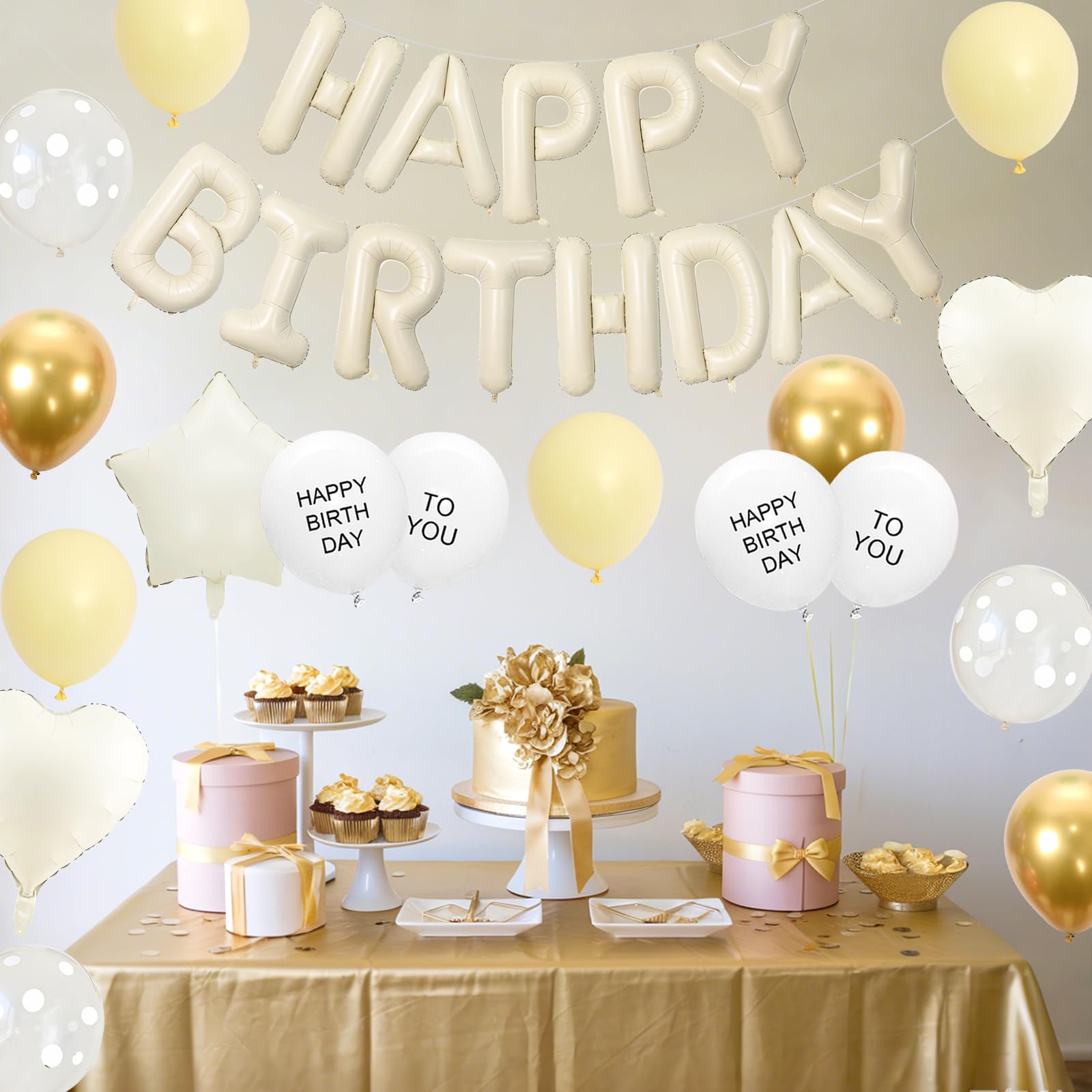 Adorely Pastel Yellow Birthday Decorations – Happy Birthday Banner & Heart Star Foil Balloons