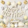 Adorely Pastel Yellow Birthday Decorations – Happy Birthday Banner & Heart Star Foil Balloons