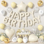 Adorely Pastel Yellow Birthday Decorations – Happy Birthday Banner & Heart Star Foil Balloons