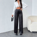 Women's Solid-Colored Casual Loose Satin Wide-Leg Pants