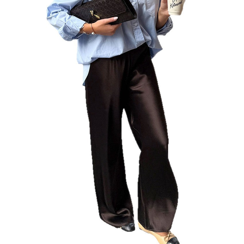 Straight-leg European And American-style Faux Acetate Satin Trousers