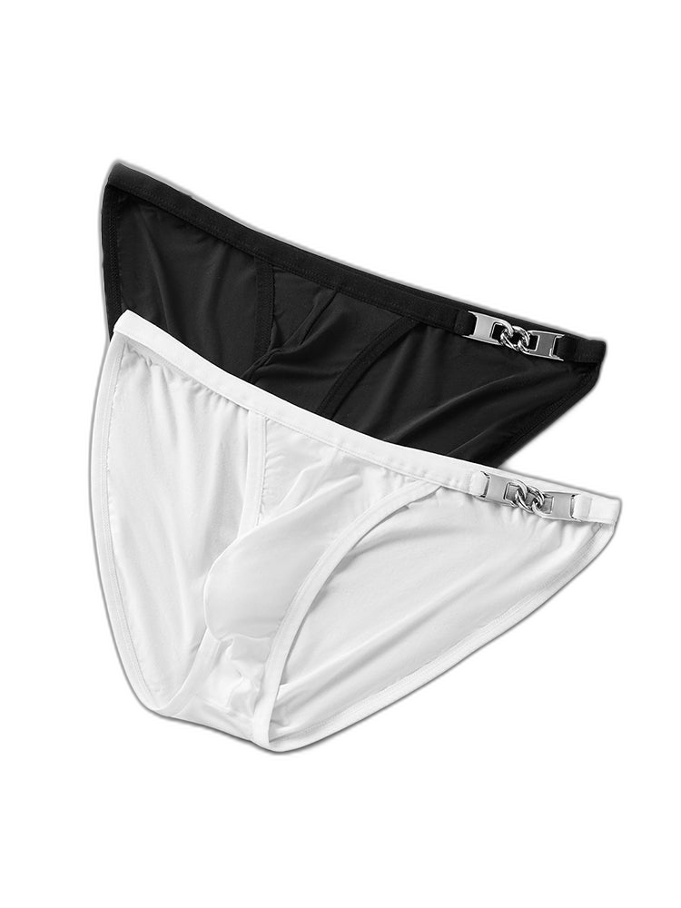 2 Pack Men's U-Shaped Pouch Low-Rise Metal-Clasp Thin Briefs