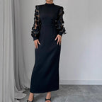 New Arrival Elegant Lace-spliced Dress With A Stand-up Collar