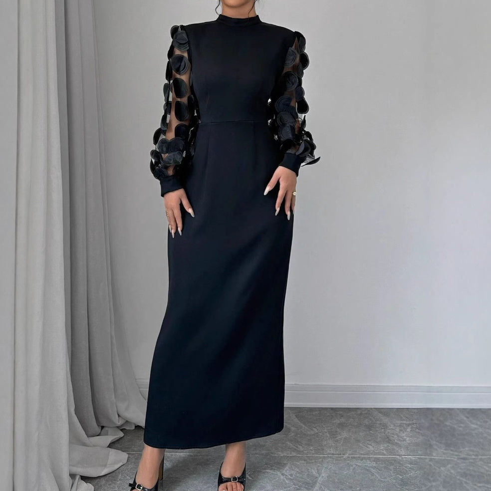 New Arrival Elegant Lace-spliced Dress With A Stand-up Collar