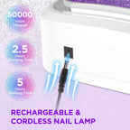Aedavey Cordless Nail Lamp – Rechargeable UV/LED Gel Light with 4 Timers & Sparkly Purple Diamond