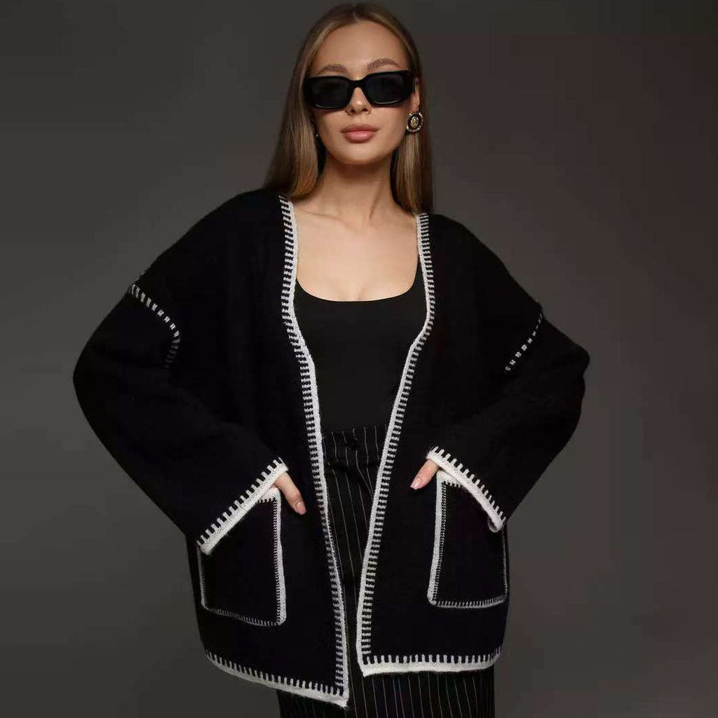 Lace-up Knitted Cardigan Loose Mid-length Sweater Coat
