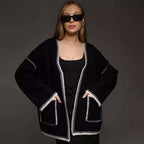 Lace-up Knitted Cardigan Loose Mid-length Sweater Coat