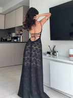 Black Lace See-through Maxi Dress