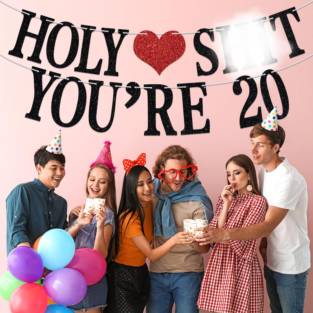Aeryourtar Holy Sh*t You're 20 Banner – Funny 20th Birthday Bunting, 20 & Fabulous