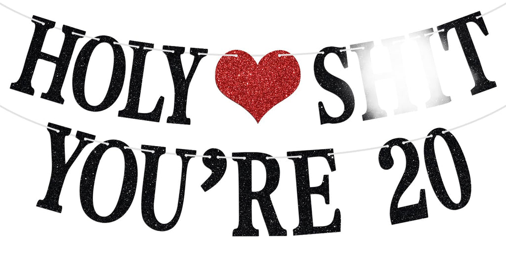 Aeryourtar Holy Sh*t You're 20 Banner – Funny 20th Birthday Bunting, 20 & Fabulous