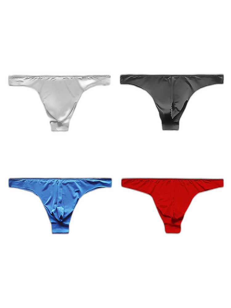 4 Pack Men's Seamless Ice Silk Sports Sexy Solid Color Thong & Strings