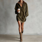 Women's Retro Loose-Fit French-Style Shirt Dress