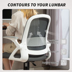 HOMCOM Breathable Mesh Office Chair, Ergonomic Swivel Computer Chair with Flip-up Armrests, Lumbar Back Support for Home/Office, Grey