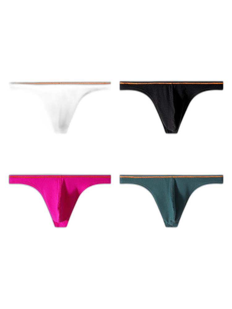 4 Pack Men's Low-Rise Solid Thongs with Reinforced Edging
