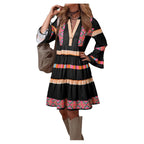 Fashion Print V-neck Dress Summer Ruffle Three Quarter Sleeve Dresses For Women Clothing