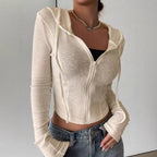 Top Slim Fit Sports Hoodie Short Zipper Hooded Sweatshirt