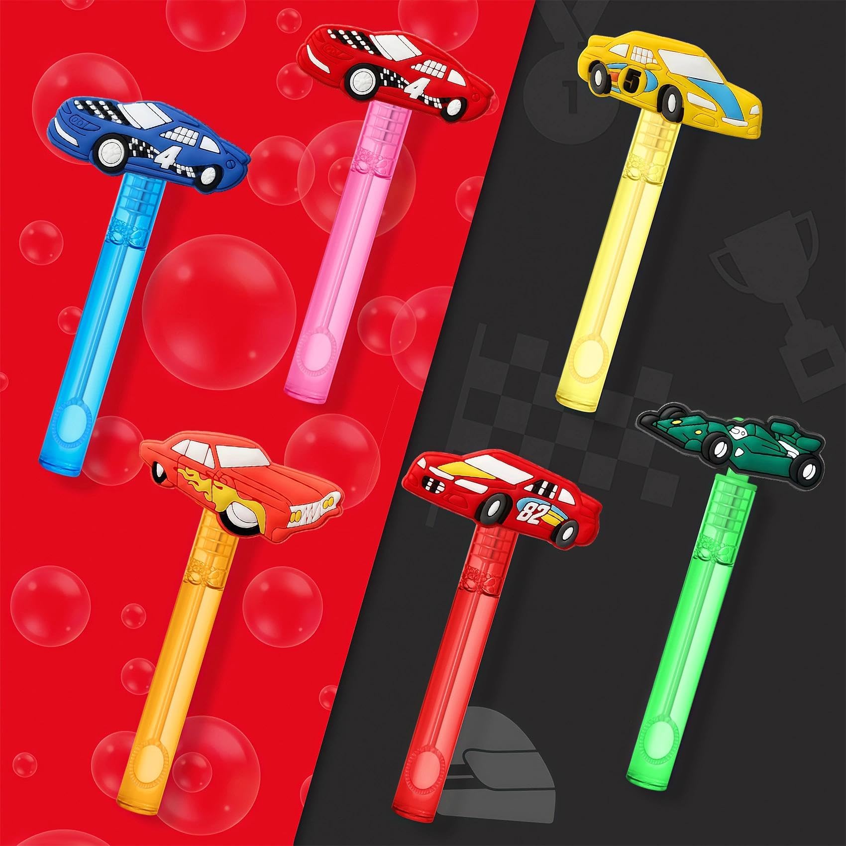 AFZMON AMFZON 24Pcs Race Car Bubble Wands – 6 Colors, Spill-Proof, Non-Toxic Party Favors