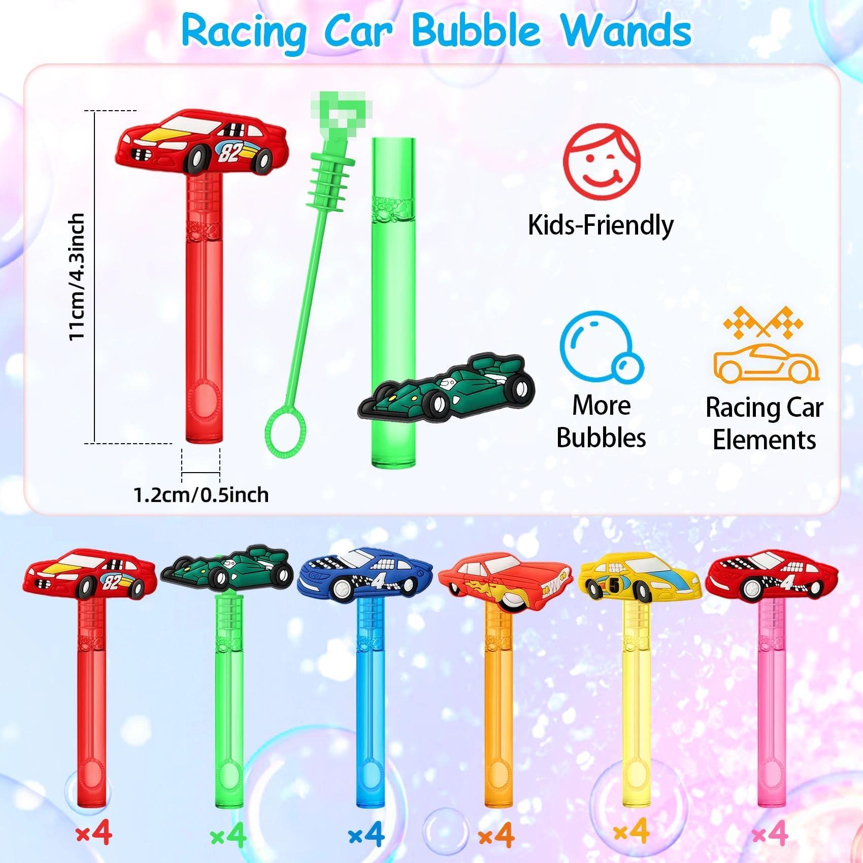 AFZMON AMFZON 24Pcs Race Car Bubble Wands – 6 Colors, Spill-Proof, Non-Toxic Party Favors