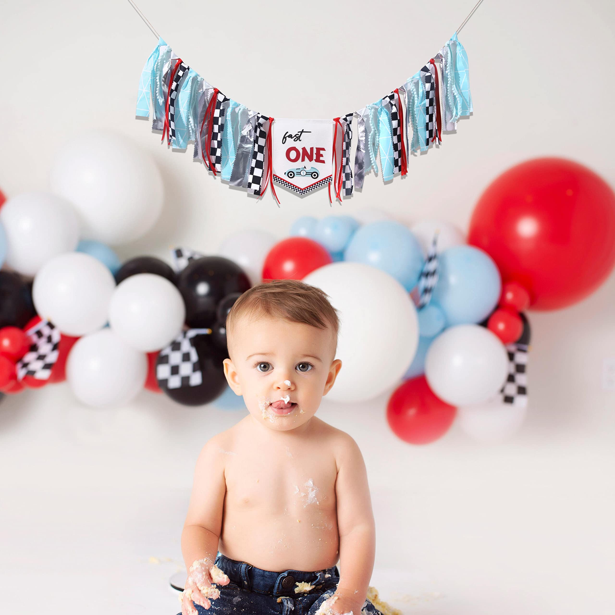 Agkvw Fast One High Chair Banner - Race Car 1st Birthday Decor | Vintage & Retro RaceCar Party Props