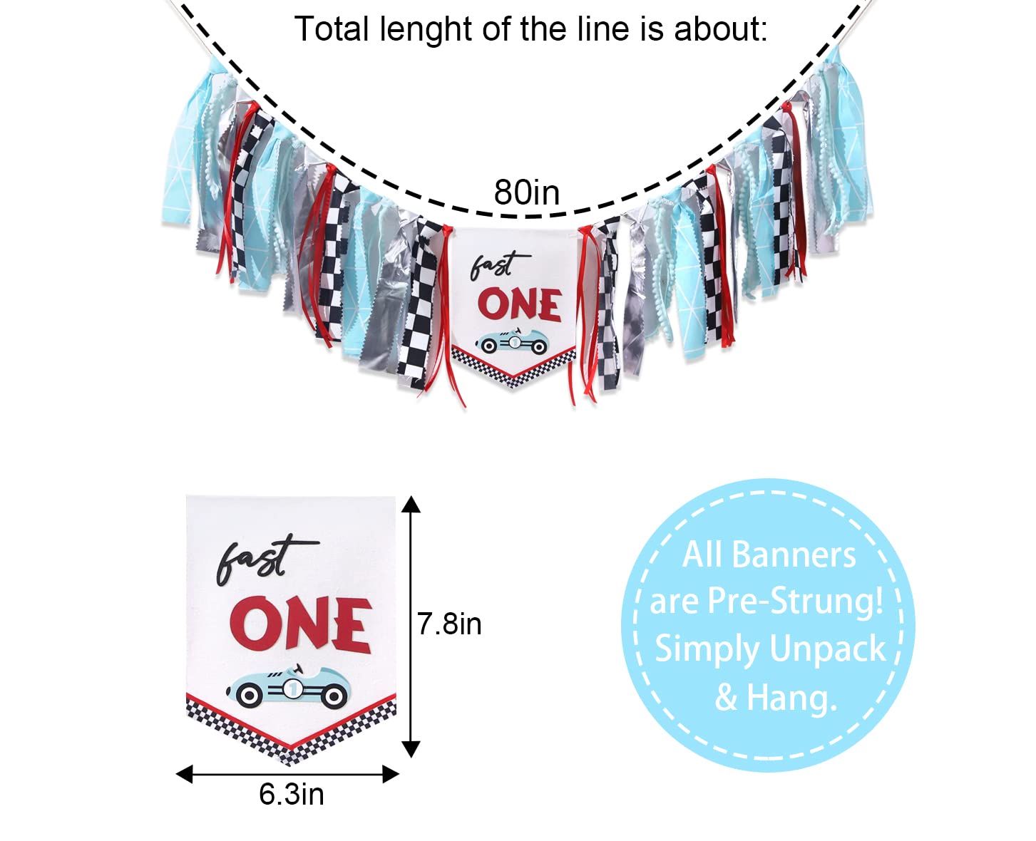 Agkvw Fast One High Chair Banner - Race Car 1st Birthday Decor | Vintage & Retro RaceCar Party Props