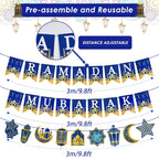 AhfuLife Ramadan Mubarak Banner Set – 3 Pcs Bunting & Crescent Star Garland
