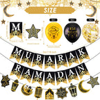AhfuLife Ramadan Eid Banner Set – 4 Pcs, 16 Balloons, Ready-to-Hang Black & Gold