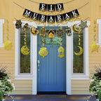 AhfuLife Ramadan Eid Mubarak Decorations - Preassembled Banners, Star Moon Garland, Cupcake Toppers (21-Piece Set)