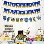 AhfuLife Ramadan Mubarak Banner Set – 3 Pcs Bunting & Crescent Star Garland