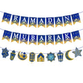 AhfuLife Ramadan Mubarak Banner Set – 3 Pcs Bunting & Crescent Star Garland