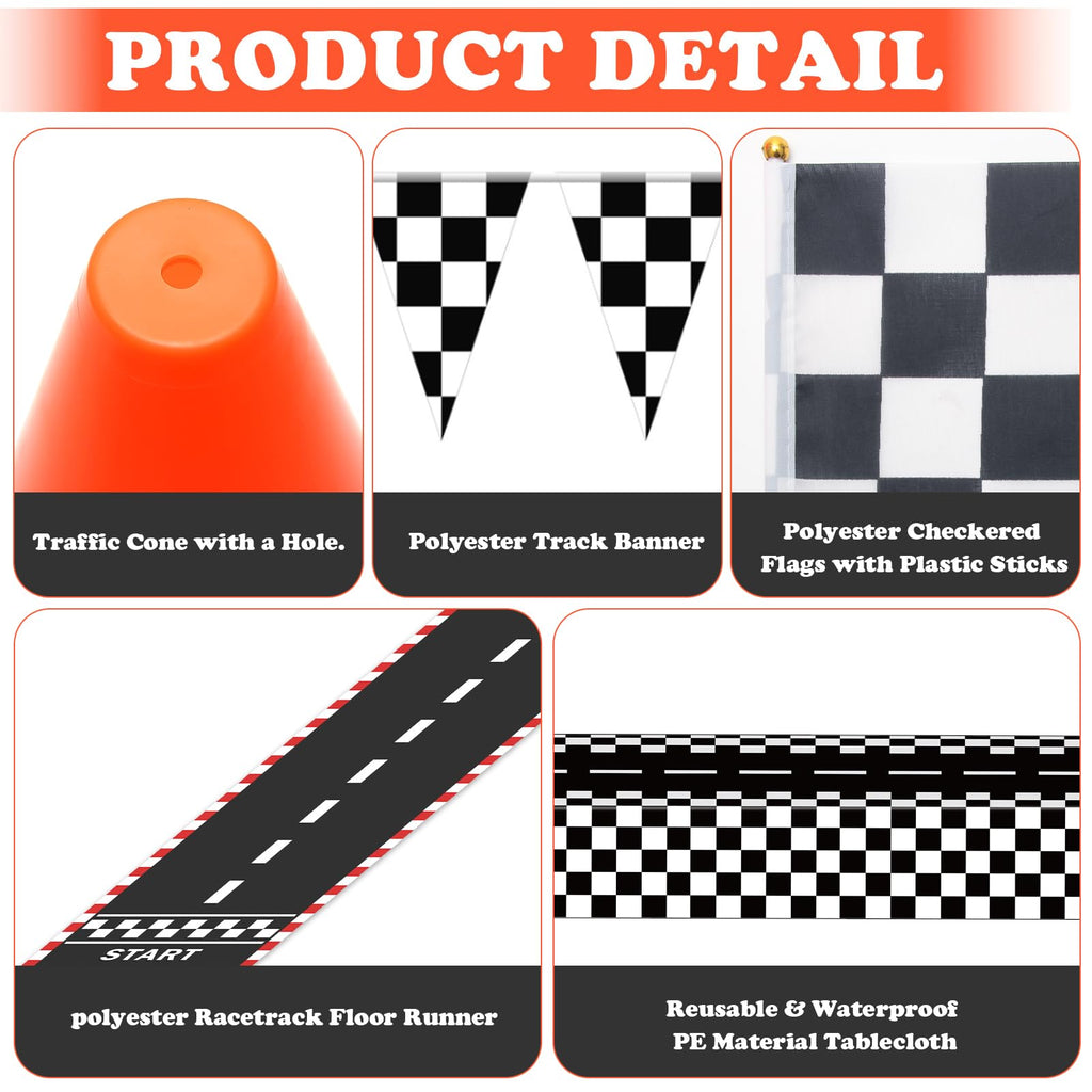 AHIER Race Car Party Decorations — 61-Piece Set with Traffic Cones & Checkered Flags