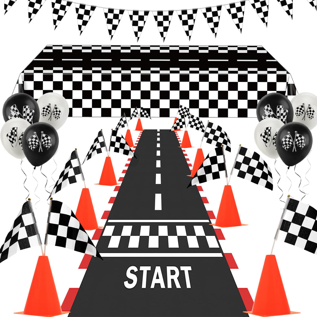 AHIER Race Car Party Decorations — 61-Piece Set with Traffic Cones & Checkered Flags