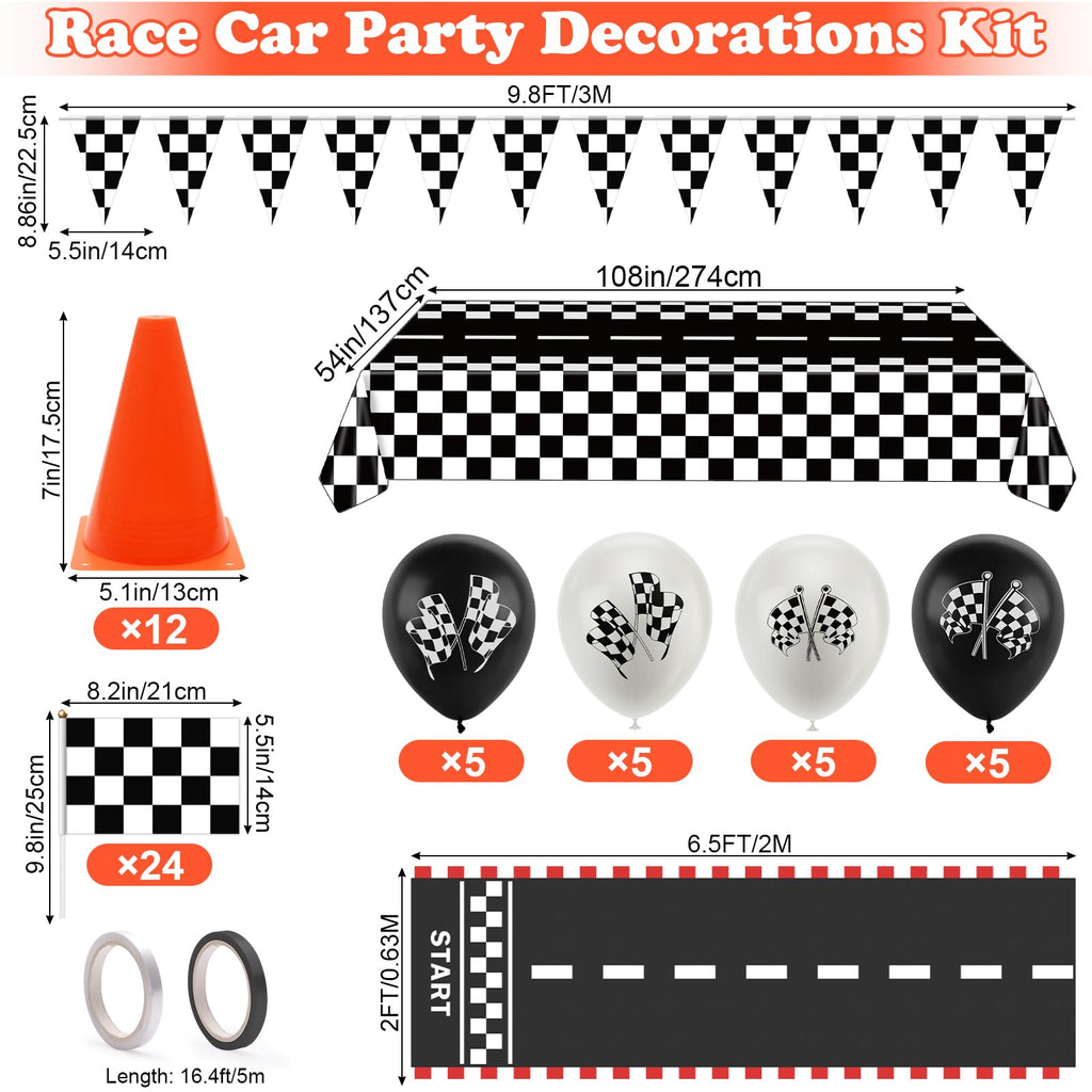 AHIER Race Car Party Decorations — 61-Piece Set with Traffic Cones & Checkered Flags