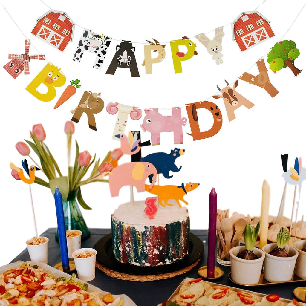 AI PARTY Farm Animals Birthday Banner – Farm Animal Themed Party Decoration (4.7 x 6.3 in)
