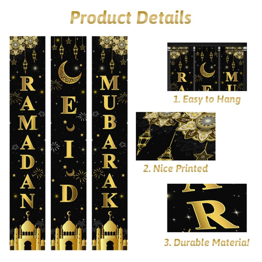 AIBIIN 3pc Ramadan Mubarak Banner – Eid Decor for Front Door