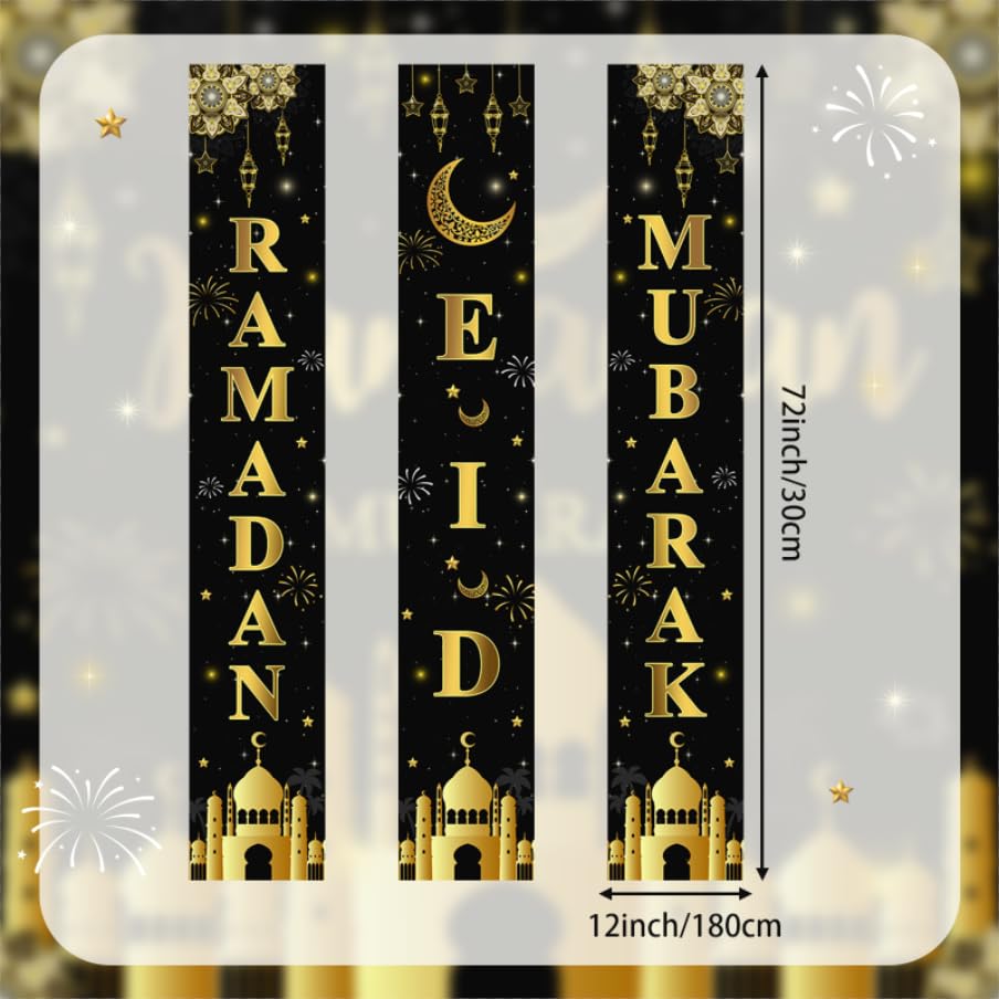 AIBIIN 3pc Ramadan Mubarak Banner – Eid Decor for Front Door