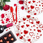 AIBIIN 112 PCS Valentines Day Plates & Napkins Set — Red Heart, Galentine's Day Serves 16