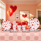 AIBIIN 112 PCS Valentines Day Plates & Napkins Set — Red Heart, Galentine's Day Serves 16