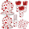 AIBIIN 112 PCS Valentines Day Plates & Napkins Set — Red Heart, Galentine's Day Serves 16