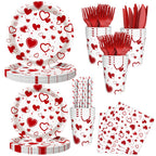 AIBIIN 112 PCS Valentines Day Plates & Napkins Set — Red Heart, Galentine's Day Serves 16