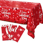 AIBIIN 3-Pack Red Valentines Tablecloths | 54 x 108 in Disposable Table Covers for Valentine's Day