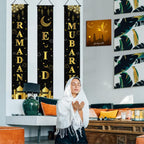 AIBIIN 3pc Ramadan Mubarak Banner – Eid Decor for Front Door