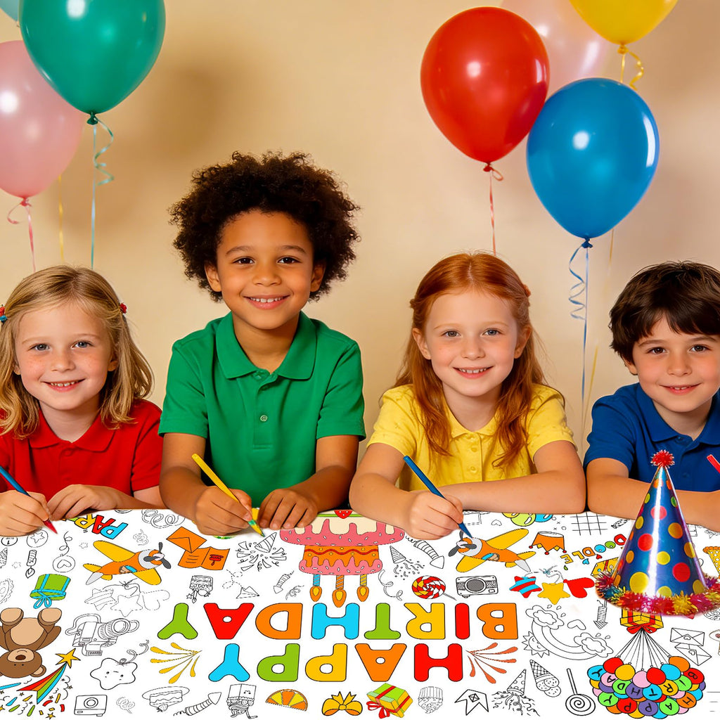 AinDen Birthday Coloring Tablecloth – Giant 72x30 Inch Coloring Poster for Parties, Crafts & Classrooms
