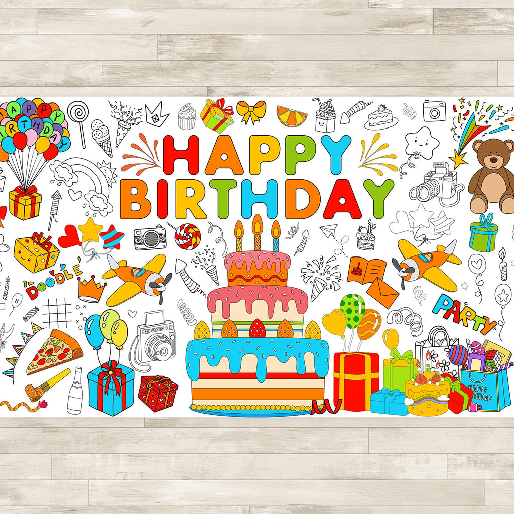 AinDen Birthday Coloring Tablecloth – Giant 72x30 Inch Coloring Poster for Parties, Crafts & Classrooms