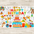 AinDen Birthday Coloring Tablecloth – Giant 72x30 Inch Coloring Poster for Parties, Crafts & Classrooms