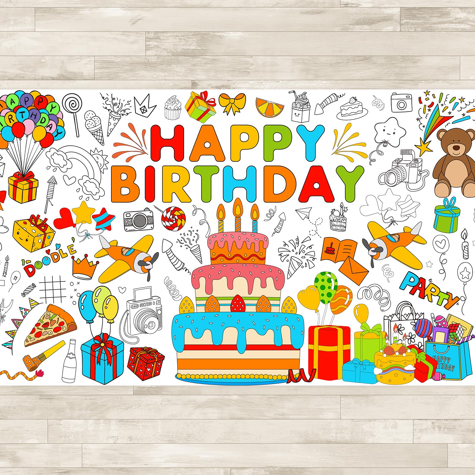 AinDen Birthday Coloring Tablecloth – Giant 72x30 Inch Coloring Poster for Parties, Crafts & Classrooms