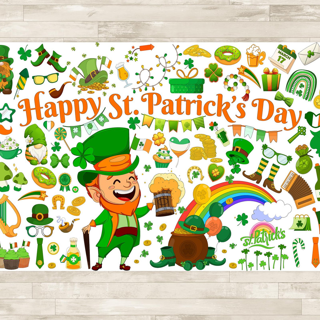 AinDen St Patrick's Day Coloring Tablecloth — Giant 72x30 Inch Poster for Kids, Classrooms & Parties