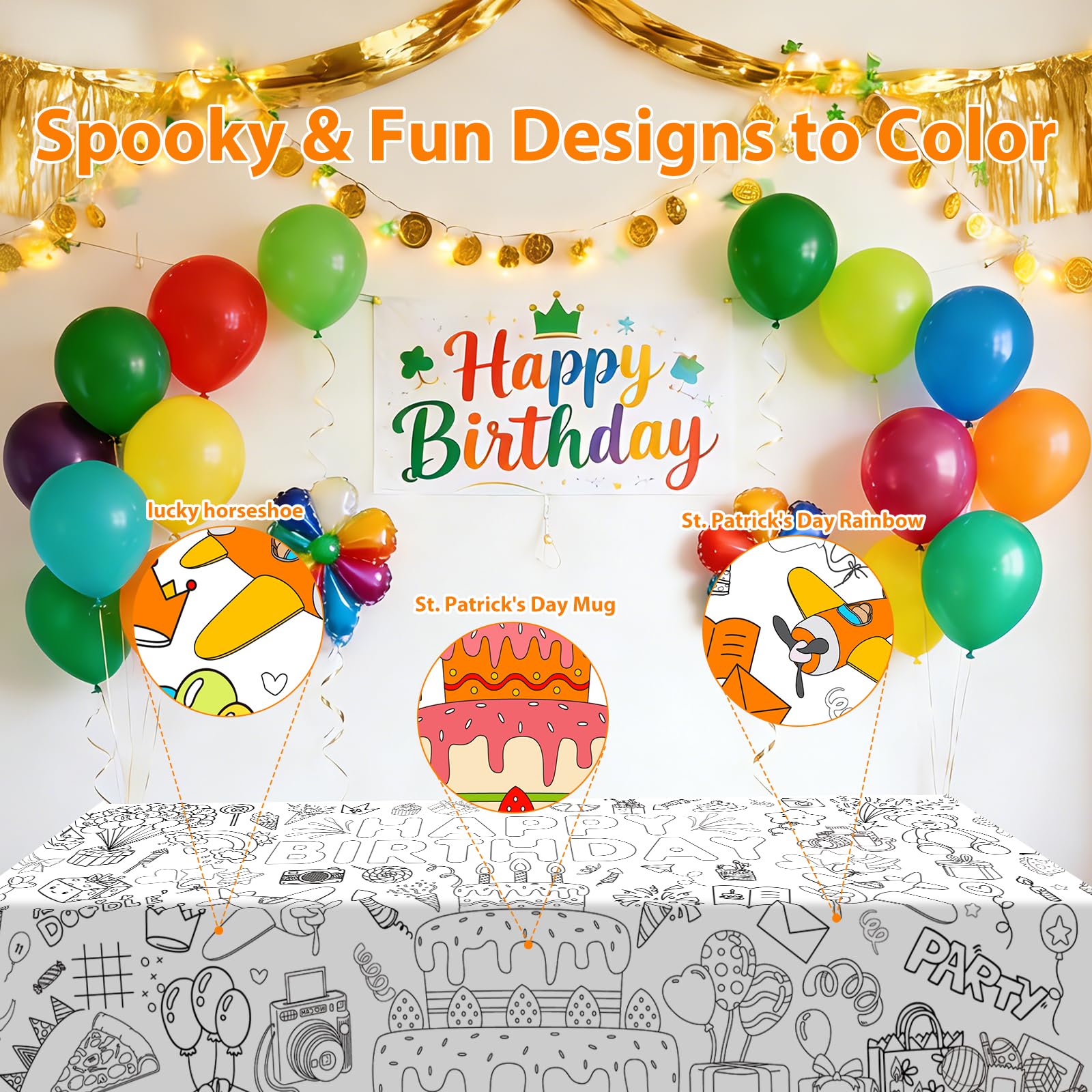 AinDen Birthday Coloring Tablecloth – Giant 72x30 Inch Coloring Poster for Parties, Crafts & Classrooms