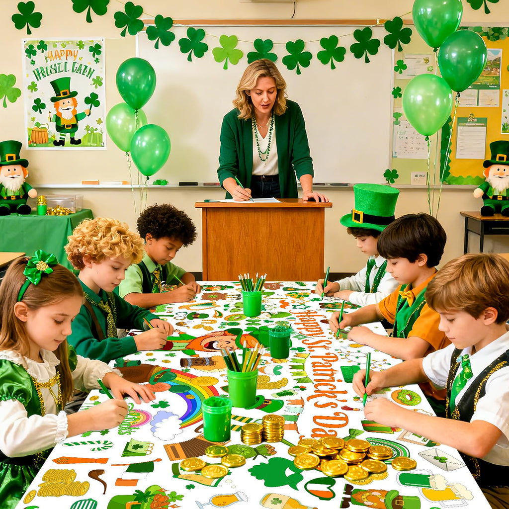 AinDen St Patrick's Day Coloring Tablecloth — Giant 72x30 Inch Poster for Kids, Classrooms & Parties
